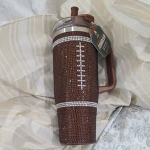 Football Crystal Tumbler Cup - Brown with White Accent